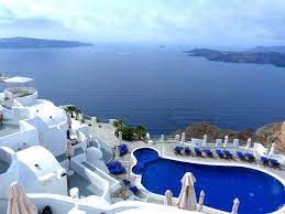 Pulau Dengan Pemandangan Laut Biru Santorini, Yunani